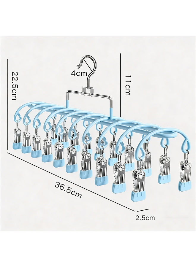 هومستر التجفيف معلق مع 20 مقاطع، الفولاذ المقاوم للصدأ الرياح معلق الملابس رف، الغراء الناعم غسيل تجفيف رف بدون أثر خزانة المنظم للملابس الداخلية، الجوارب، المناشف، الأزرق - Image 5